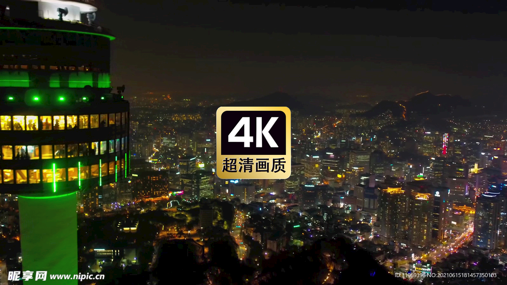 航拍夜晚城市商务建筑群