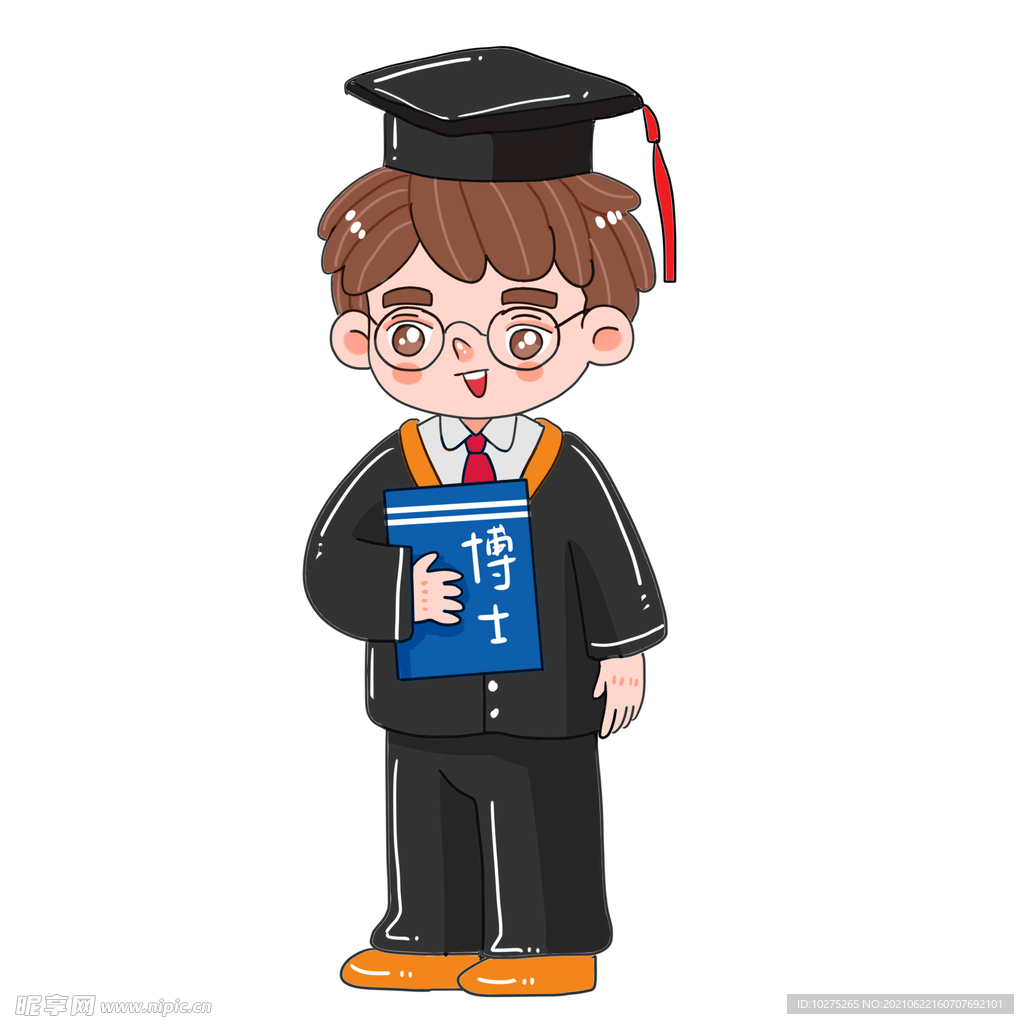 可爱卡通小清新博士毕业生手绘