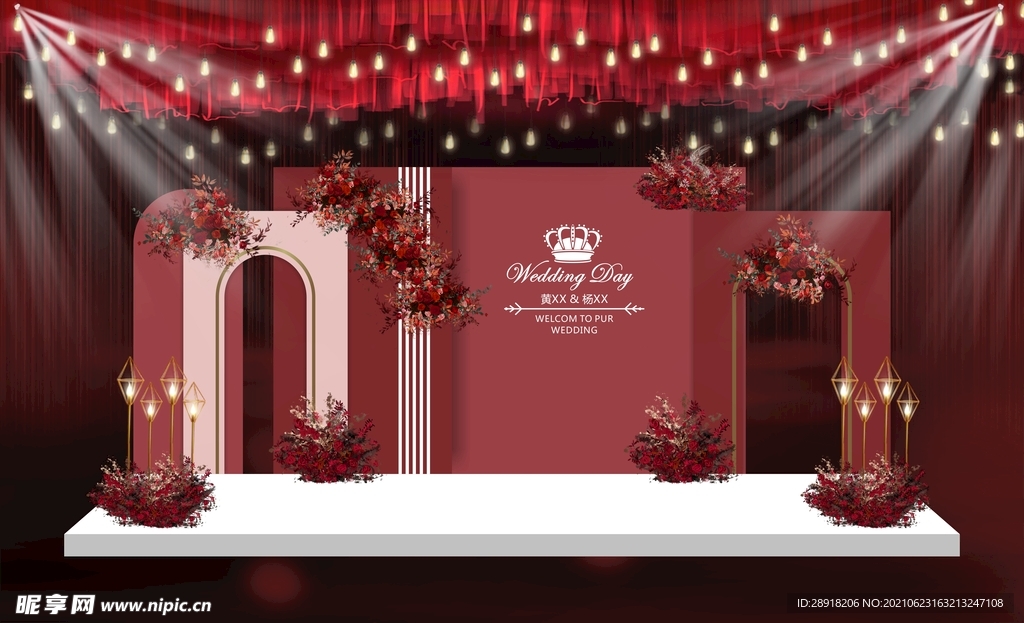 红色舞台婚礼效果图