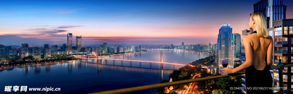 江边夜景海报背景