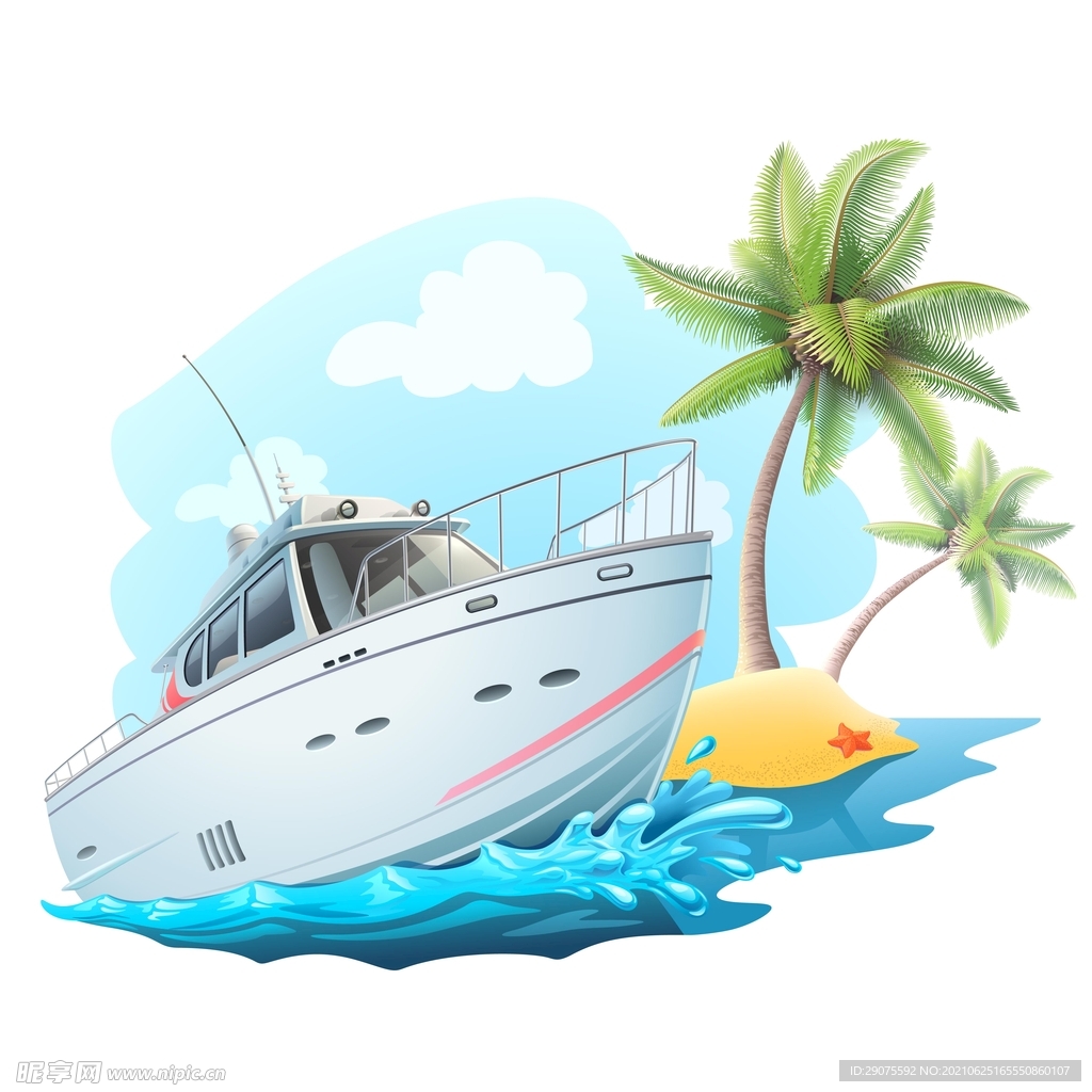 夏日椰树与游艇矢量素材