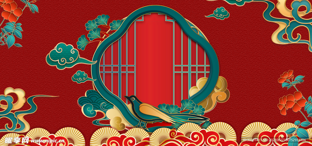 红色复古新年海报背景