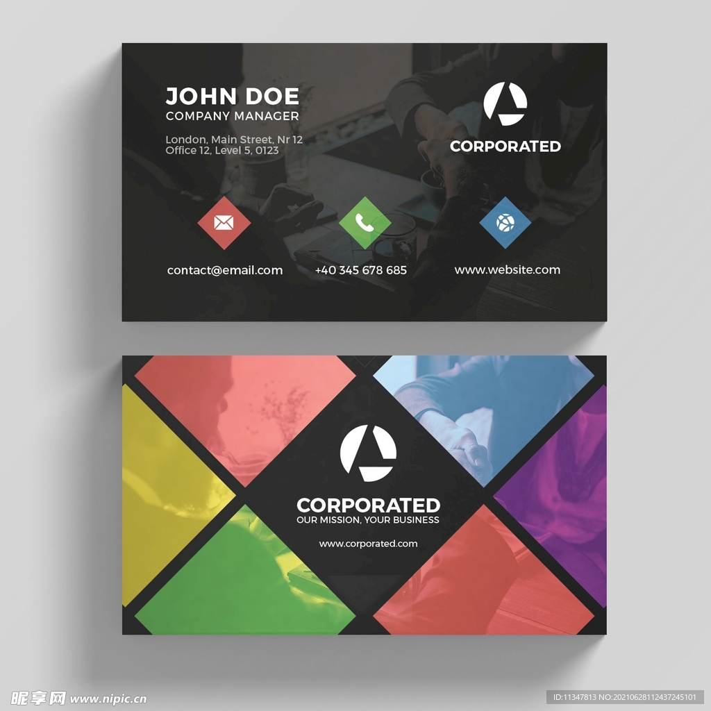 色块拼贴风格名片模板