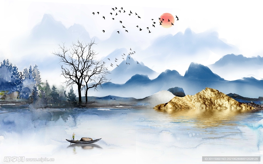 新中式水墨山水背景墙