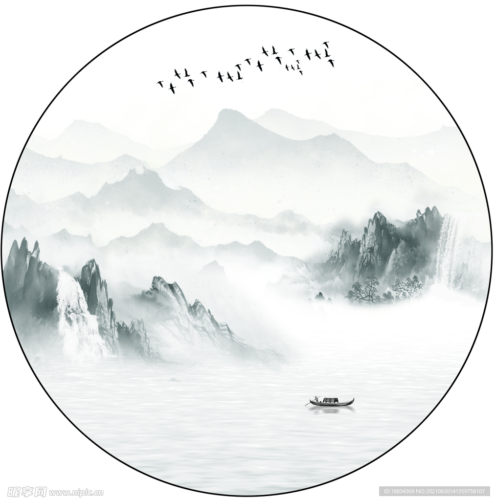 新中式装饰画 圆形装饰画 