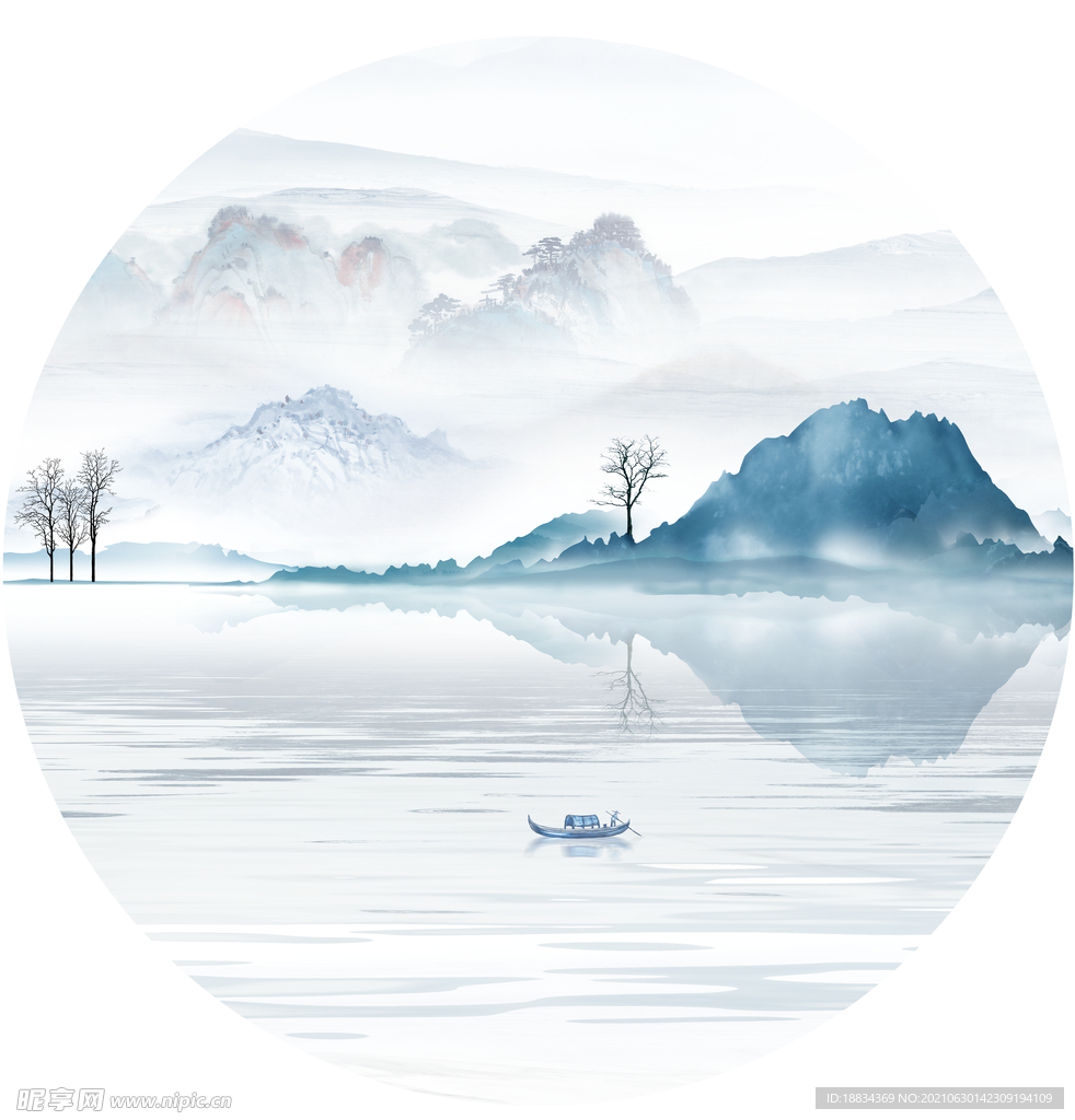 新中式装饰画 圆形装饰画 