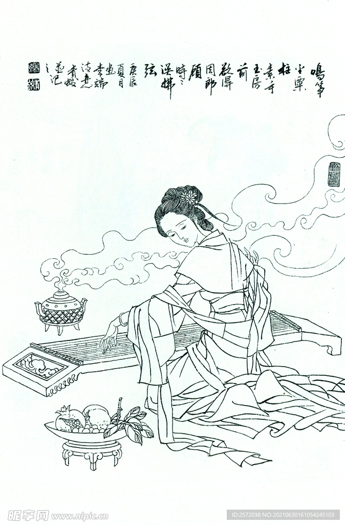 弹琴仕女