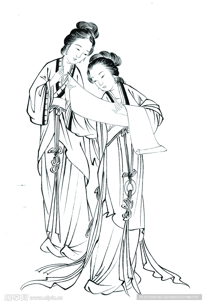 仕女赏画