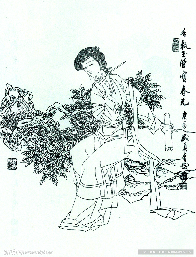 手执玉管写春光