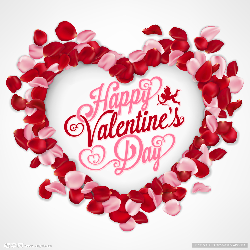 情人节玫瑰花瓣爱心插画