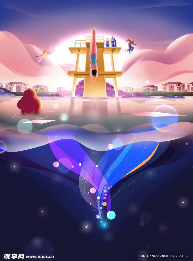 跳水插画