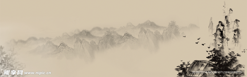 中国风水墨banner海报背景