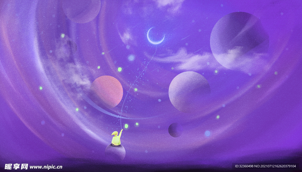 紫色星空插画创意背景图设计