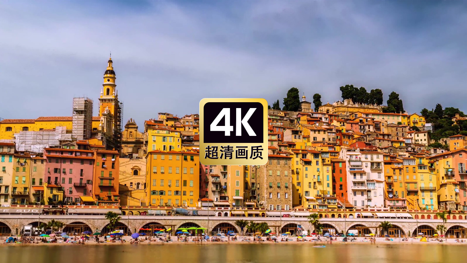 短视频素材航拍海边小镇建筑群