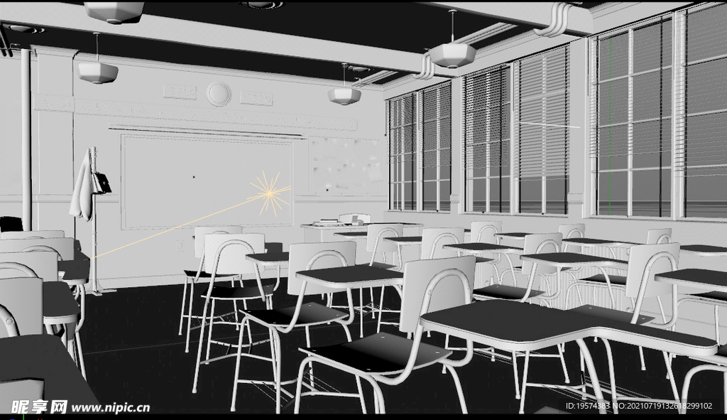 C4D模型课堂教室桌子椅子学桌