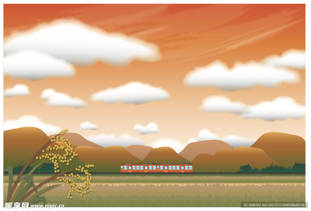 秋天到了郊外风景插画