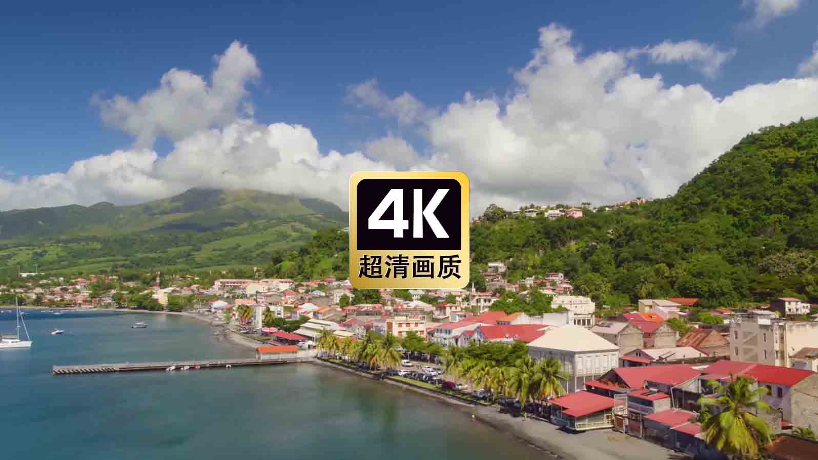 短视频素材航拍海边小镇风景