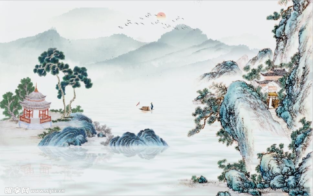 新中式水墨山水风景国画背景墙