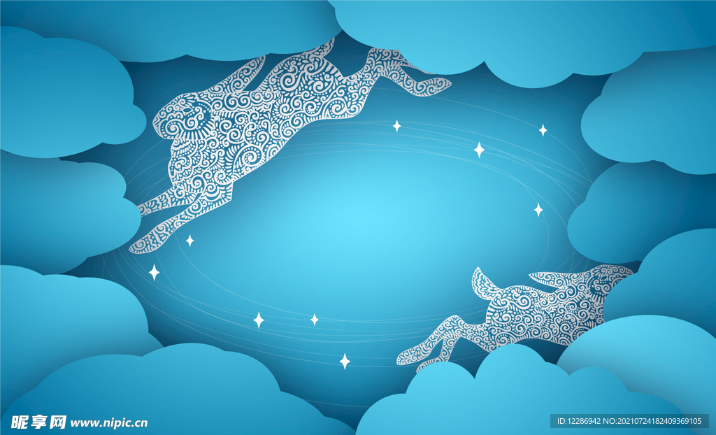 剪纸玉兔中秋背景