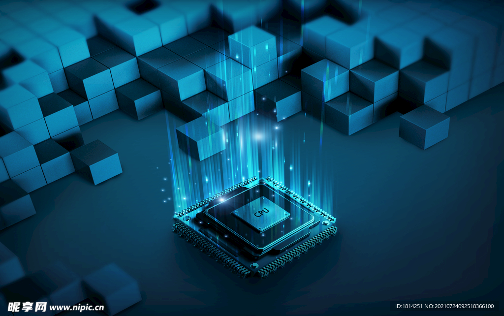 蓝色科技背景cpu
