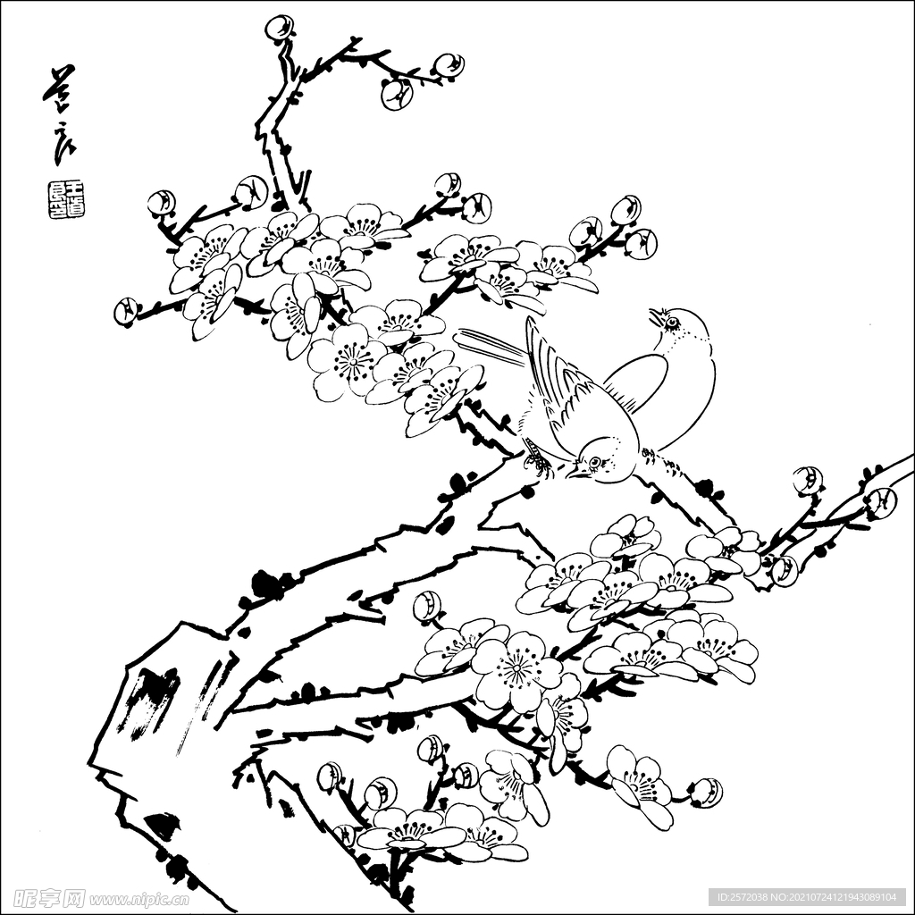 红梅双鹊