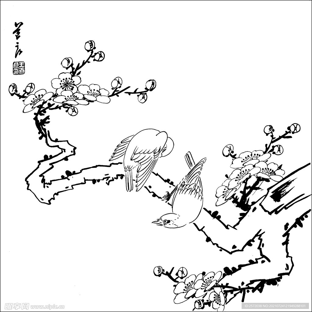 红梅喜鹊图