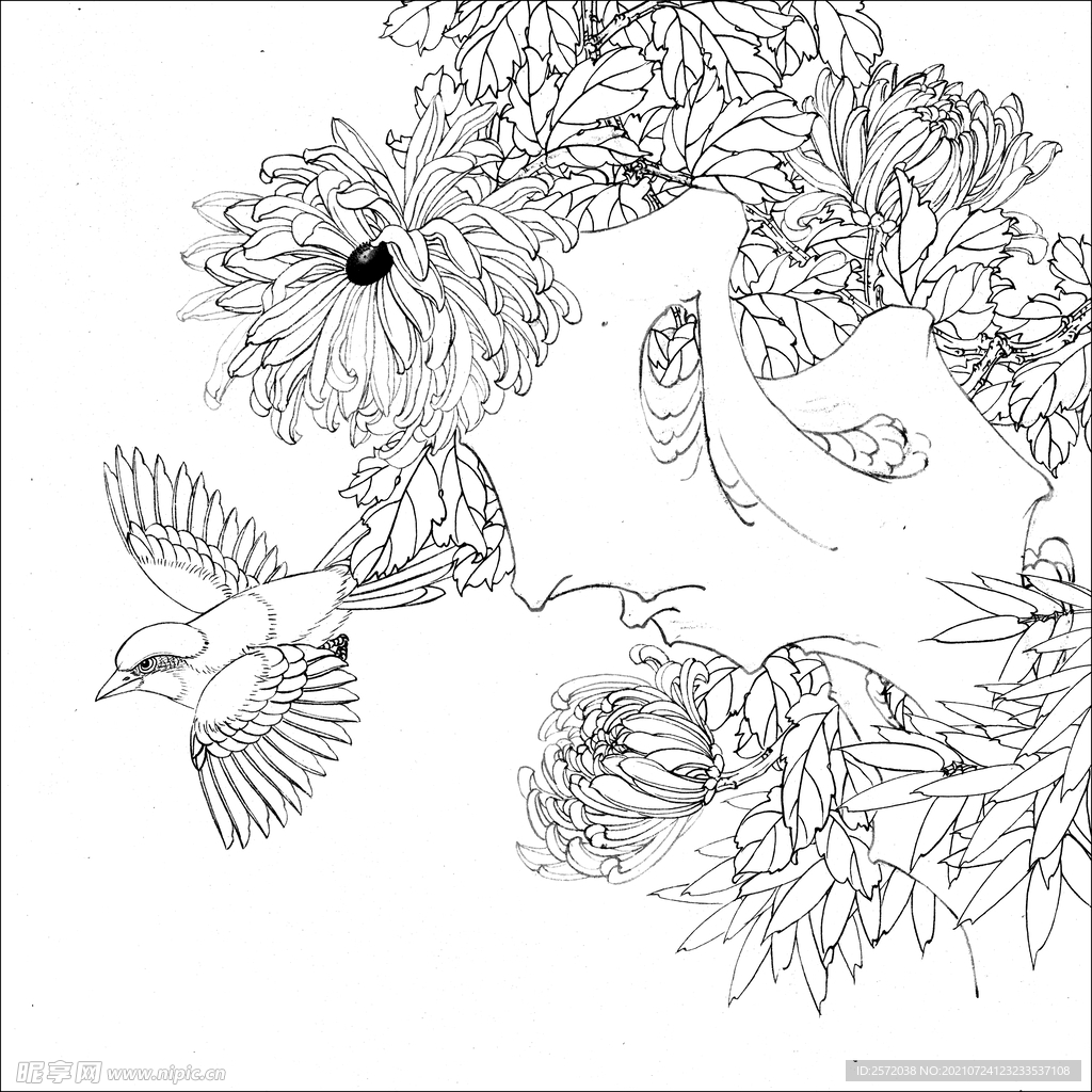 秋菊飞禽图