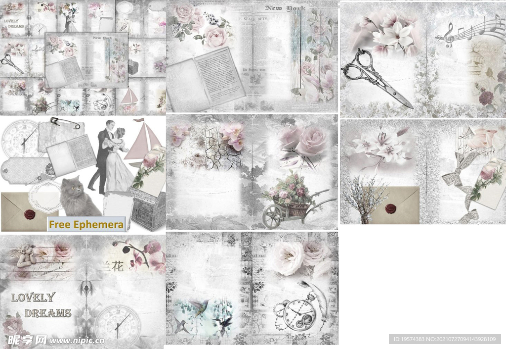 浪漫婚礼花卉剪贴画素材合集