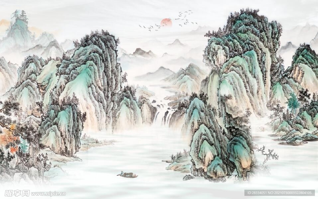 新中式水墨山水风景电视背景墙