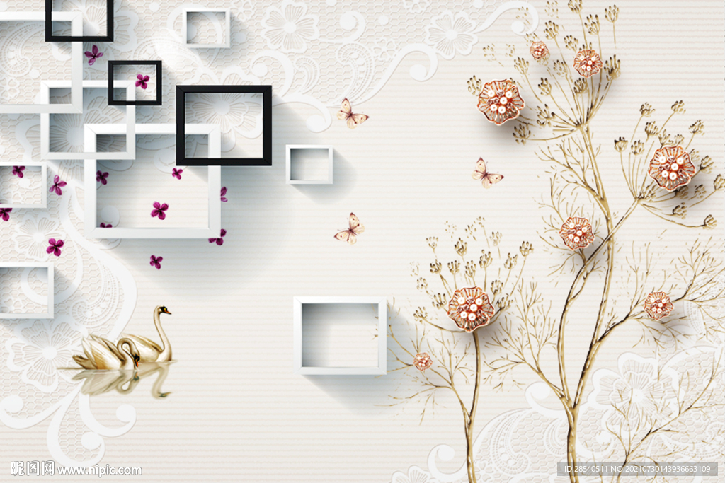 简约小树方格电视背景墙图片