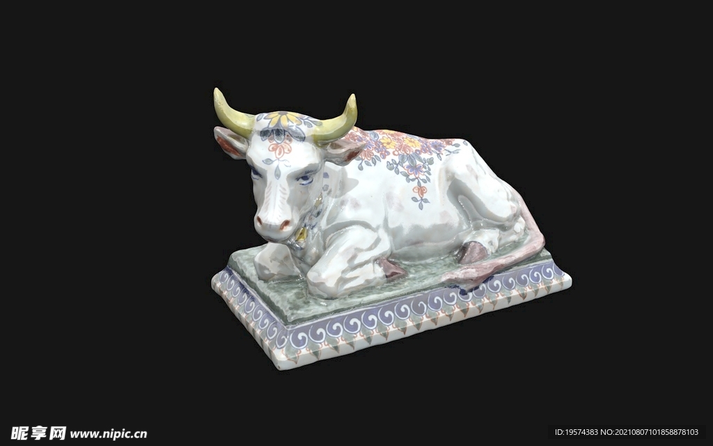 C4D模型博物馆古董牛青花瓷器