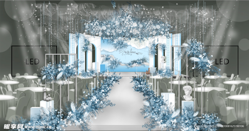 雾霾蓝现代风小清新婚礼效果图
