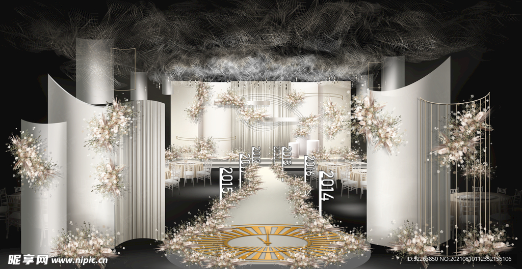 白色玫瑰金线条感婚礼效果图