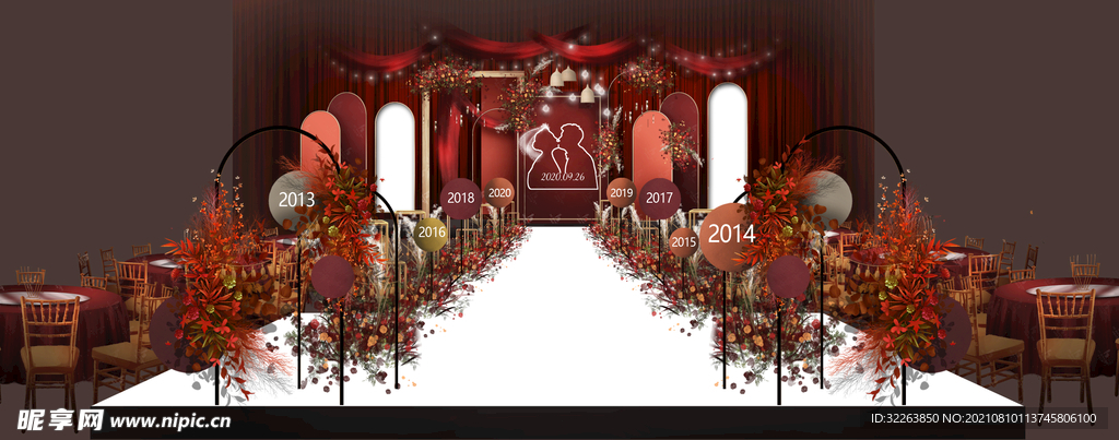 红金色现代风婚礼效果图