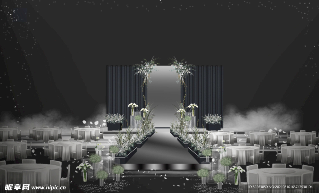 韩式白绿色灰色简约婚礼效果图