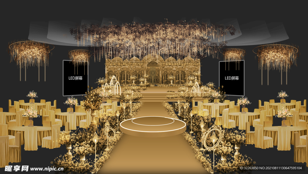 香槟金色欧式大气奢华婚礼效果图