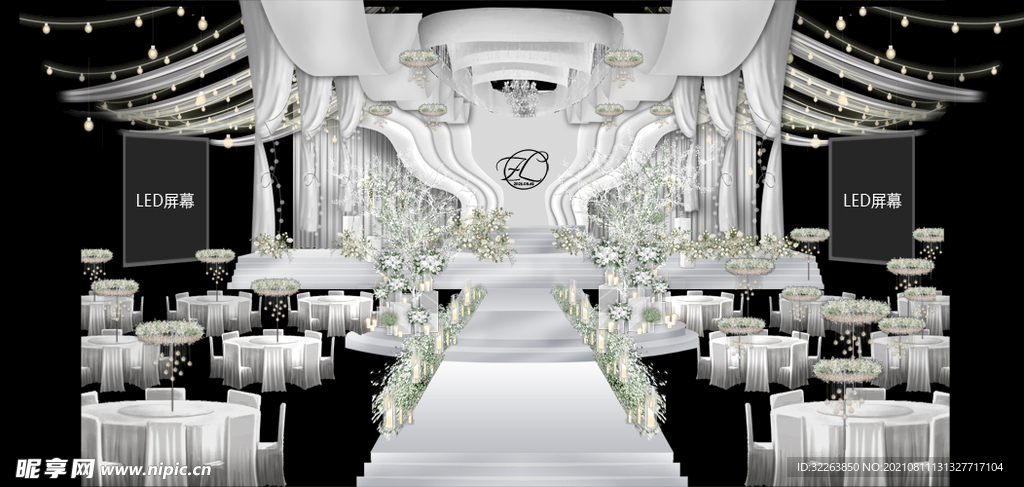 白绿色系韩式现代简约婚礼效果图