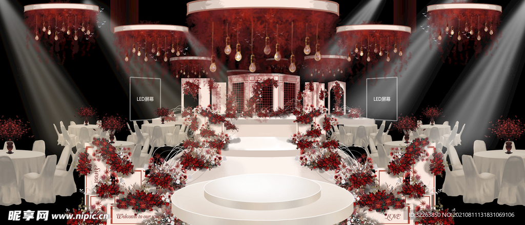 红白色系几何元素婚礼效果图