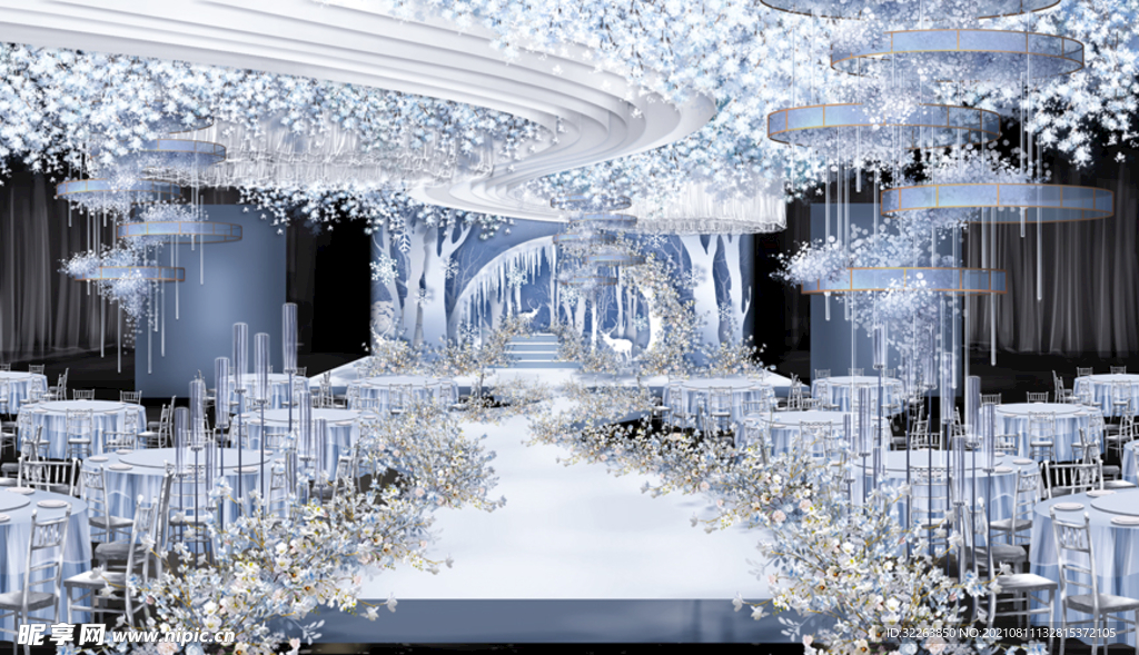 雾霾蓝现代风梦幻主题婚礼效果图