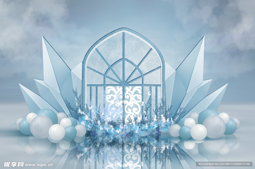 灰蓝色现代风婚礼签到区效果图