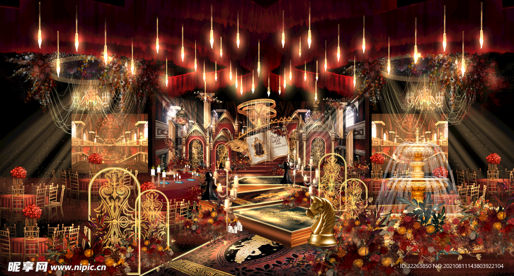 红金色系巴洛特风宴会效果图