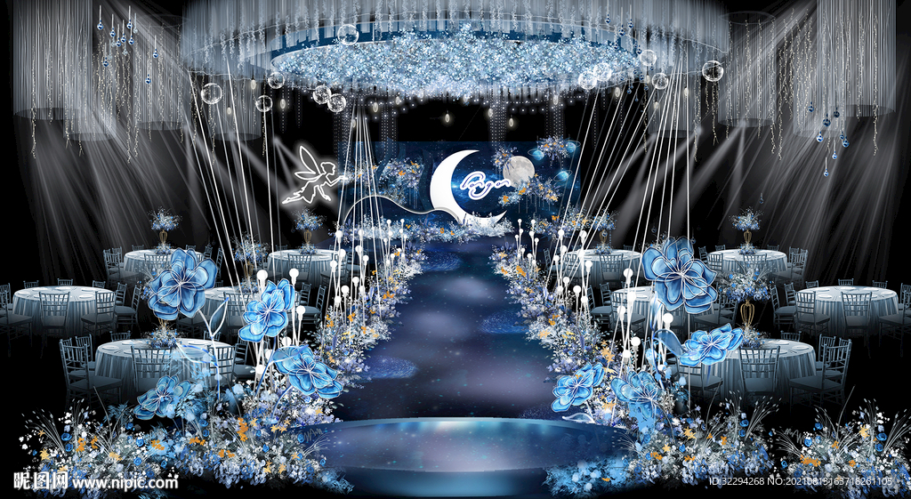 蓝色梦幻婚礼舞台效果图