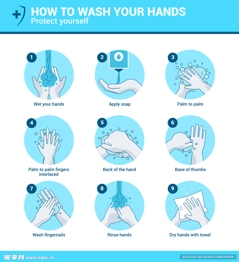 洗手步骤矢量插画 