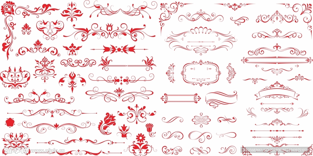 红色高档欧式花纹边框素材