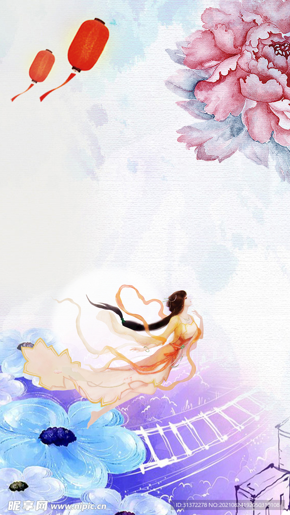 手绘古风插画背景图片 