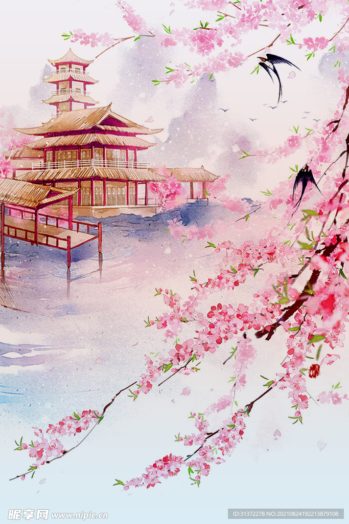   手绘古风插画背景图片 