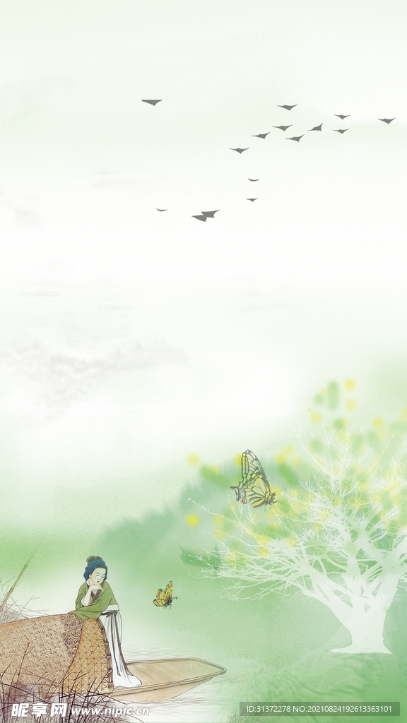 手绘古风插画背景图片 