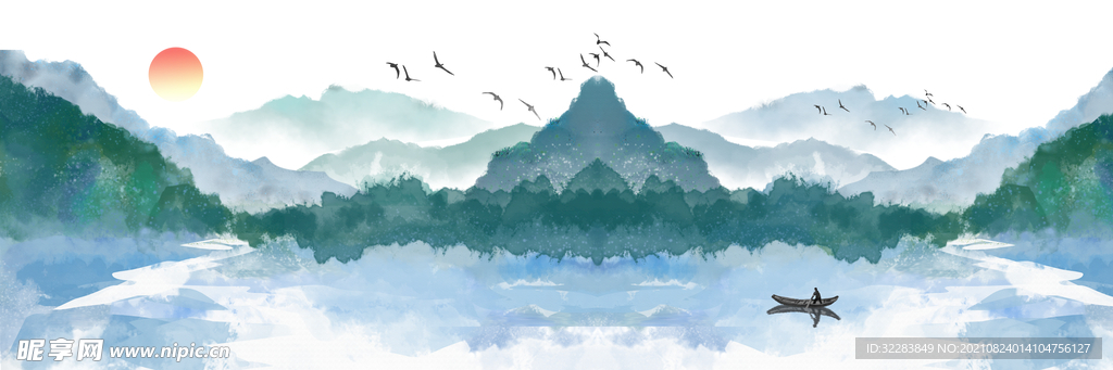 中式山水画背景墙