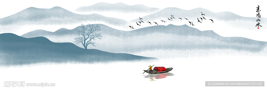 国风山水背景墙