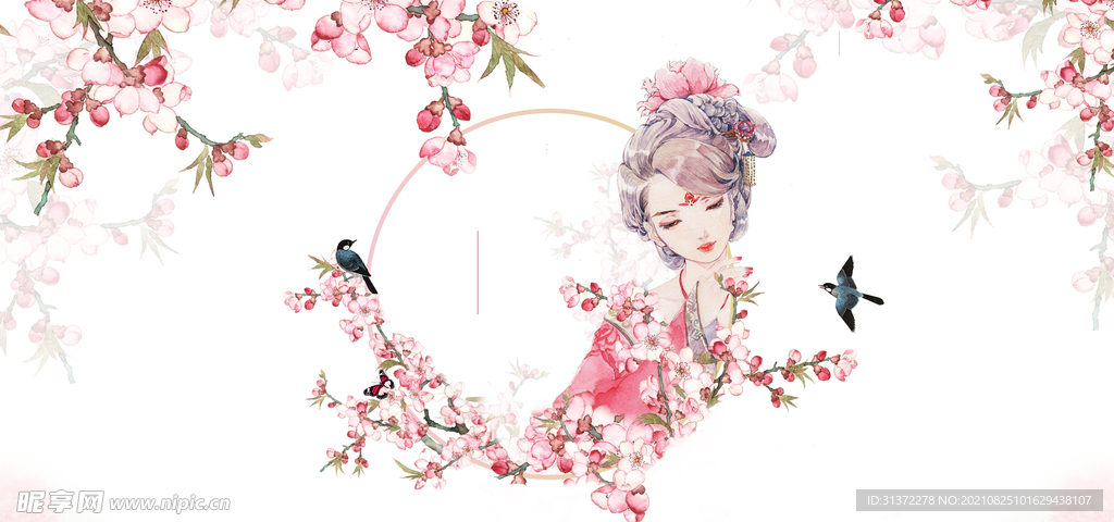 手绘古风插画背景图片 